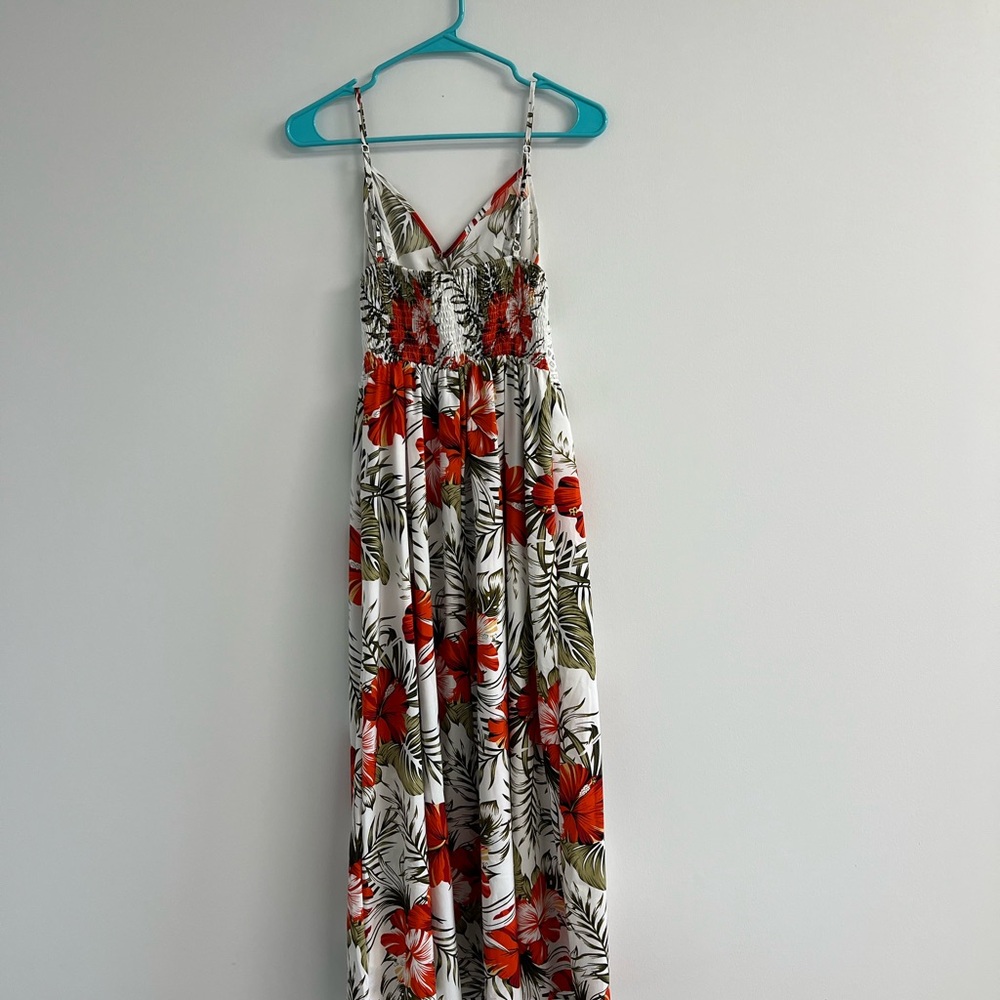 Floral Maxi Dress with Red and Green Accents